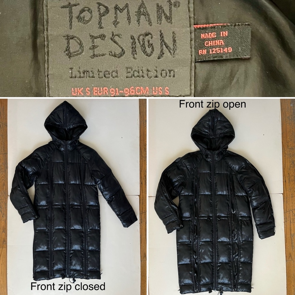 Topman, Quilt Insulated Nylon Zipper Coat, US Men Small, Black
